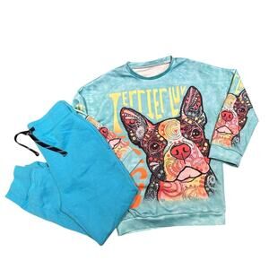 Boston Terrier Sweatshirt & Sweatpants Blue, Kids' Size 6-7, EUC - So Cute!